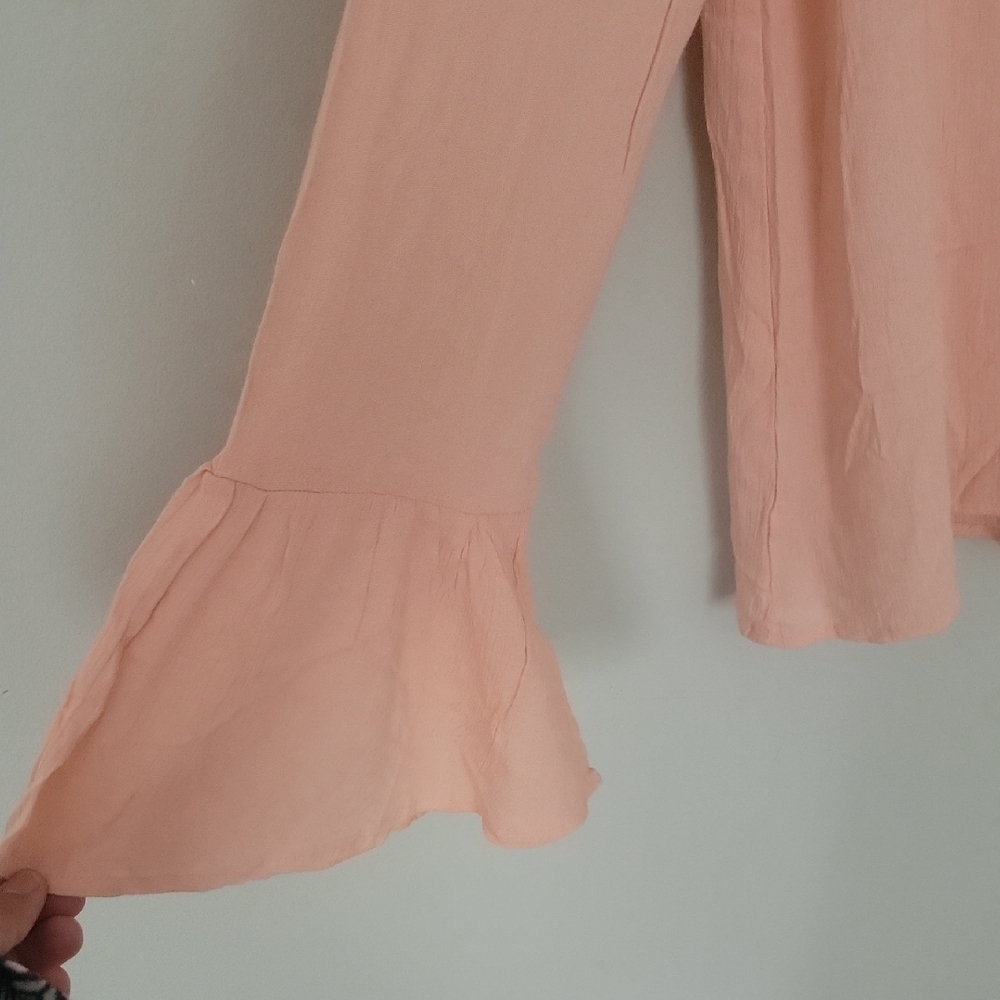 Love Riche Salmon Asymmetrical Bell Sleeve Blouse - Picture 2 of 8